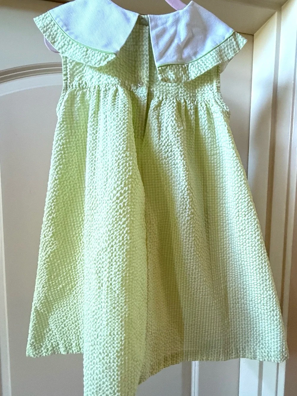 Girls' sz 6,Seersucker Pale Green Textured Dress,Pink Floral & Butterfly,Pockets